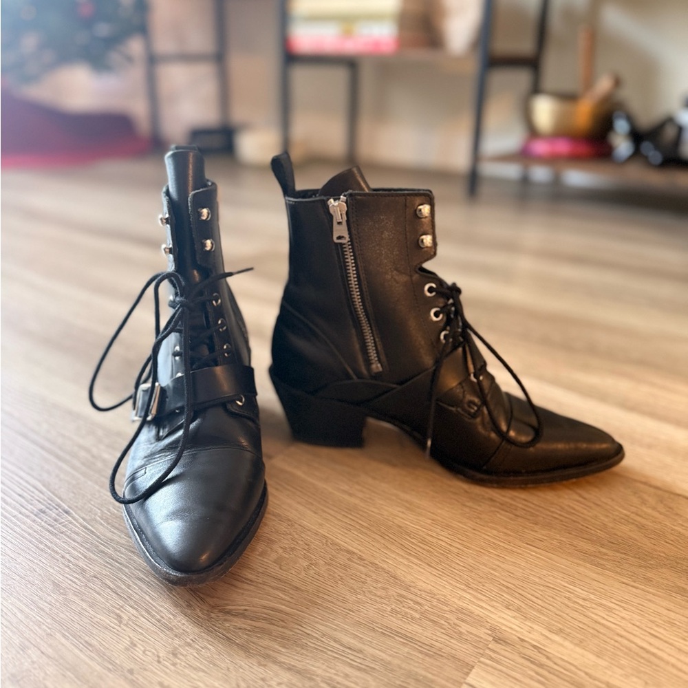 ALL SAINTS Black Leather Ankle Lace Up Boots